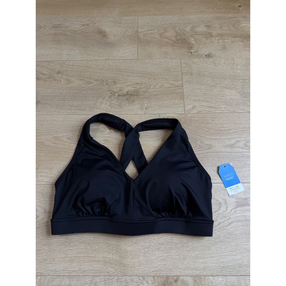 NWT Lands End bikini black top highclo creora halter removeable pads sz M 10-12